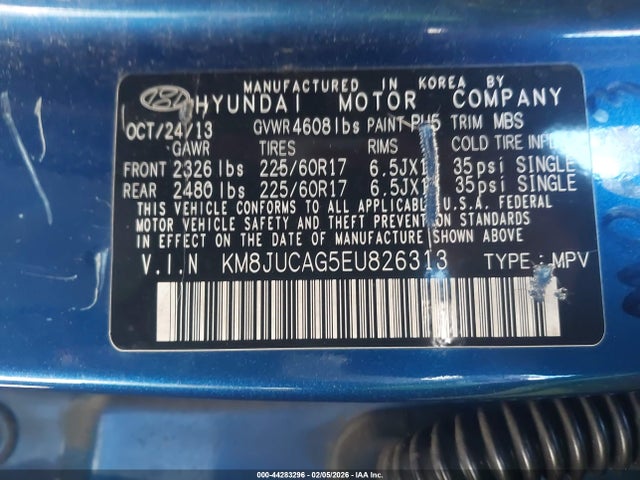 2014 Hyundai Tucson Se მანქანა იყიდება აუქციონზე, vin: KM8JUCAG5EU826313, აუქციონის ნომერი: 44283296