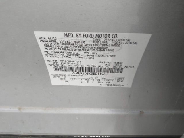 2013 FORD FLEX 2FMGK5D8XDBD11960 Photo 8