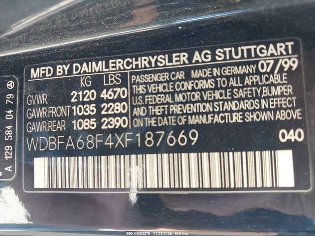 1999 MERCEDES-BENZ SL 500 WDBFA68F4XF187669 Photo 8