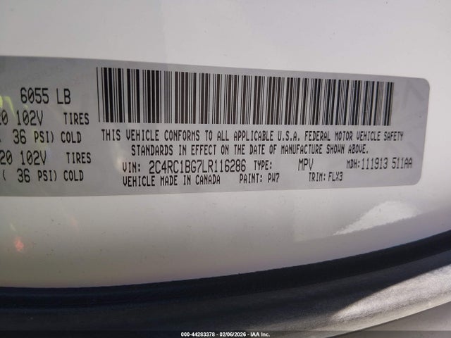 Aukcja sprzedaży 2020 Chrysler Pacifica Touring L, vin: 2C4RC1BG7LR116286, numer aukcji: 44283378