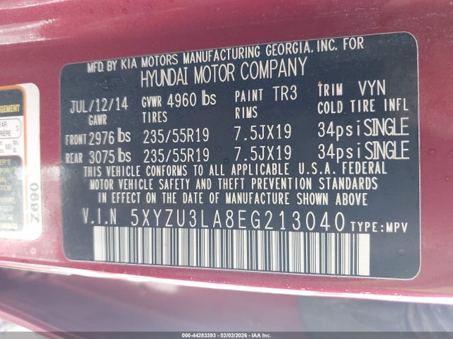 5XYZU3LA8EG213040 Hyundai Santa Fe Sport 2.0l Turbo