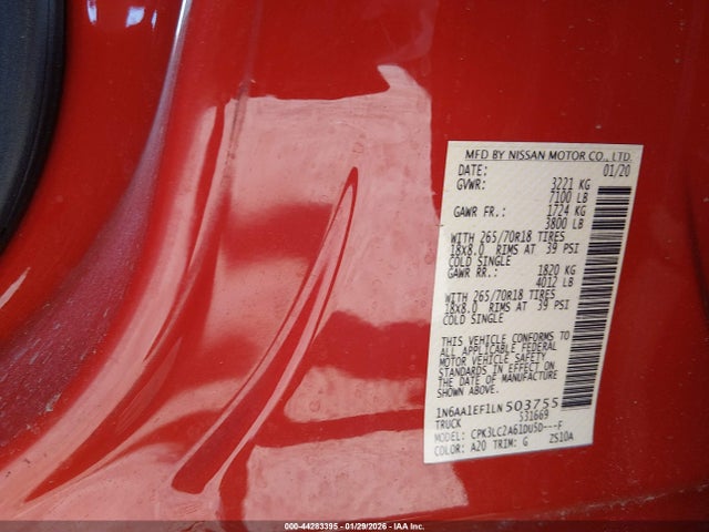 1N6AA1EF1LN503755 Nissan Titan Sv 4x2