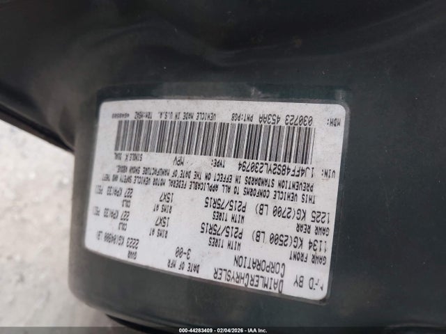 44283409 :رقم المزاد ، 1J4FF48S2YL230794 vin ، 2000 Jeep Cherokee Sport مزاد بيع
