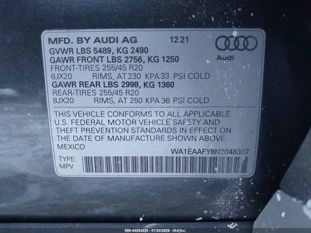 2022 AUDI Q5 WA1EAAFY8N2048387 Photo 8