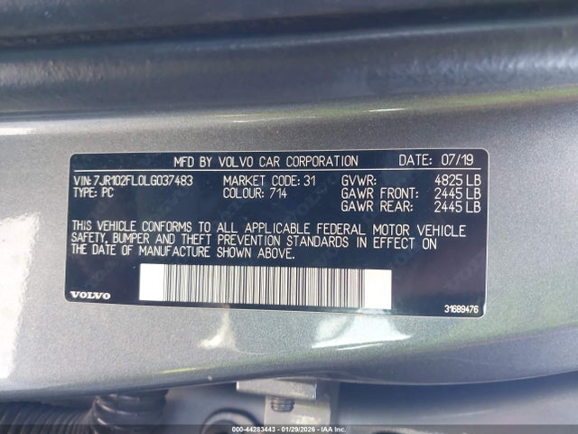 2020 VOLVO S60 7JR102FL0LG037483 Photo 8