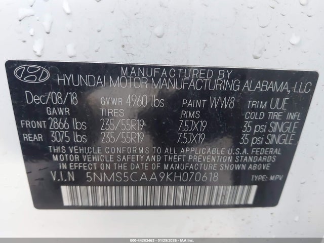 Hyundai Santa Fe Limited 2.0t 2019 5NMS5CAA9KH070618 Image 9