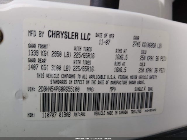 Aukcja sprzedaży 2008 Dodge Grand Caravan Sxt, vin: 2D8HN54P68R655100, numer aukcji: 44283486