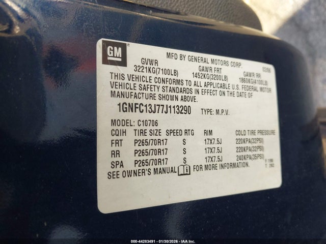 Aukcja sprzedaży 2007 Chevrolet Tahoe Ls, vin: 1GNFC13J77J113290, numer aukcji: 44283491