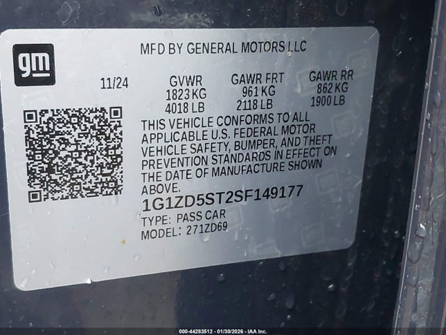 1G1ZD5ST2SF149177 Chevrolet Malibu Fwd 1lt