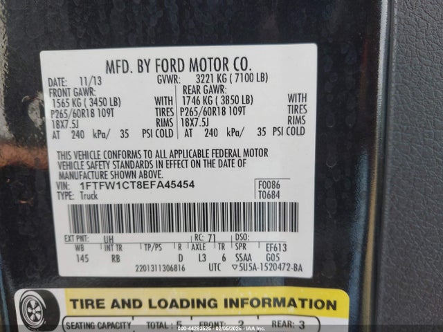 1FTFW1CT8EFA45454 Ford F-150 FX2