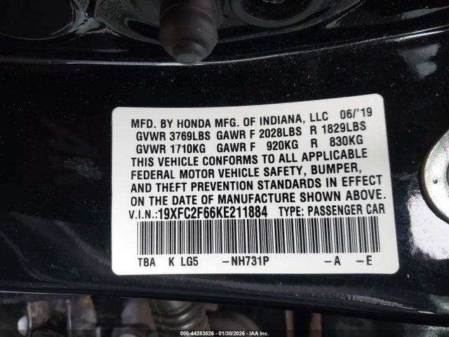 Honda Civic Lx 2019 19XFC2F66KE211884 Image 9