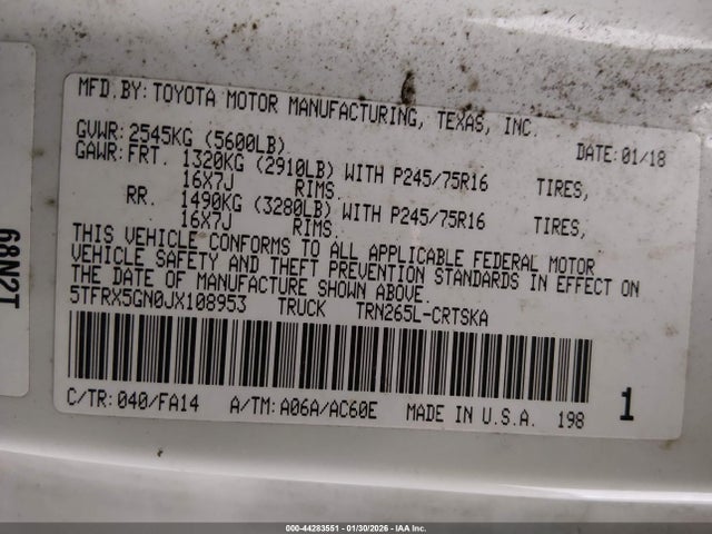5TFRX5GN0JX108953 Toyota Tacoma Sr