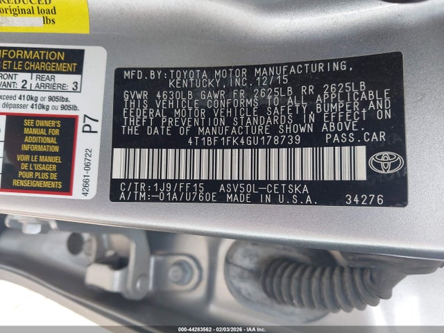 Toyota CAMRY SE 2016 4T1BF1FK4GU178739 Image 9