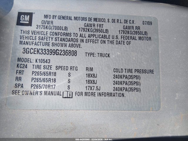 2009 CHEVROLET SILVERADO 1500 3GCEK33399G236808 Photo 8