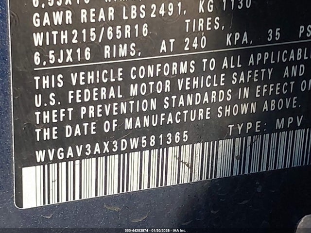 2013 VOLKSWAGEN TIGUAN WVGAV3AX3DW581365 Photo 8