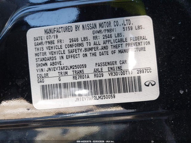 Продаж на аукціоні авто 2020 Infiniti Q50 Luxe Awd, vin: JN1EV7AR2LM250059, номер лоту: 44283576