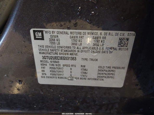 Aukcja sprzedaży 2014 Gmc Sierra 1500 Sle, vin: 3GTU2UEC3EG531363, numer aukcji: 44283595