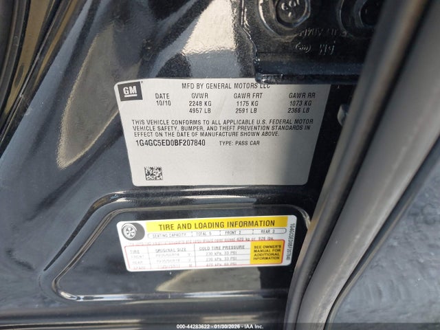 Продаж на аукціоні авто 2011 Buick Lacrosse Cxl, vin: 1G4GC5ED0BF207840, номер лоту: 44283622