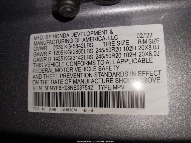 2022 HONDA PILOT 5FNYF6H08NB037542 Photo 8