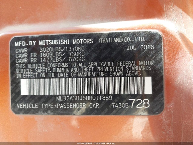 2017 MITSUBISHI MIRAGE ML32A3HJ5HH011869 Photo 8