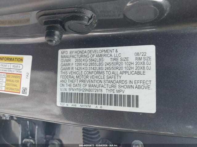Продаж на аукціоні авто 2022 Honda Pilot Awd Special Edition, vin: 5FNYF6H29NB072978, номер лоту: 44283672