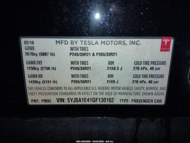 2016 TESLA MODEL S 5YJSA1E41GF130162 Photo 8