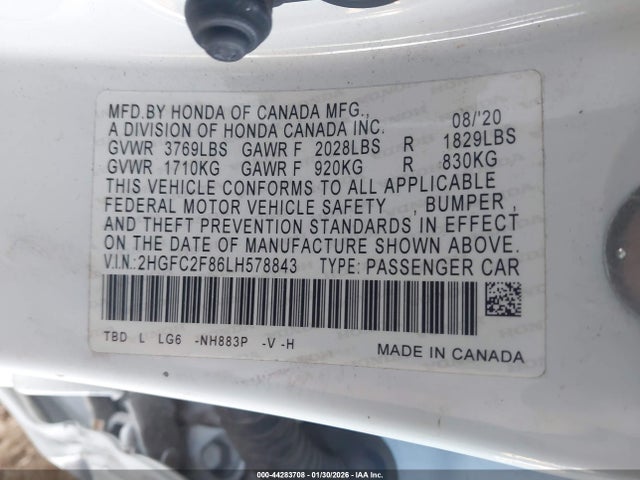 2HGFC2F86LH578843 Honda Civic Sport