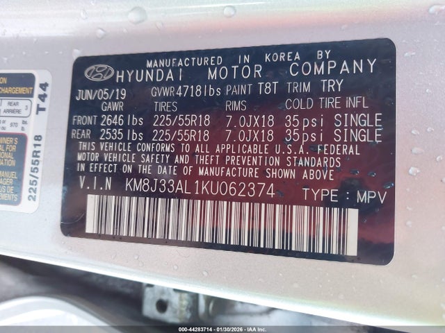 KM8J33AL1KU062374 Hyundai Tucson Limited