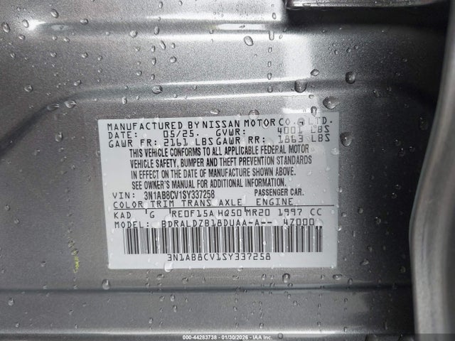 3N1AB8CV1SY337258 Nissan SENTRA SV