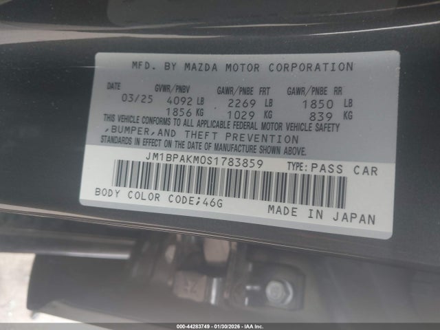 Aukcja sprzedaży 2025 Mazda Mazda3 2.5 S Select Sport, vin: JM1BPAKM0S1783859, numer aukcji: 44283749