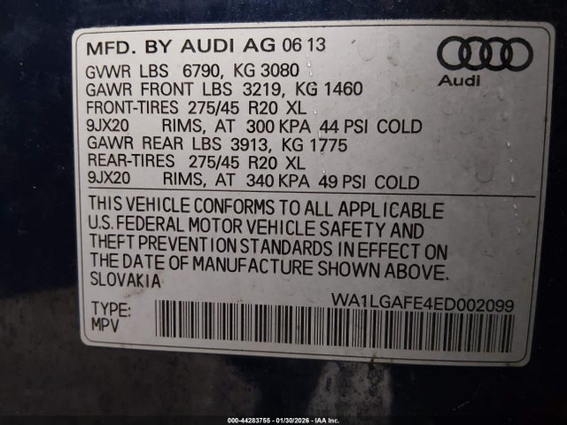 Aukcja sprzedaży 2014 Audi Q7 3.0t Premium, vin: WA1LGAFE4ED002099, numer aukcji: 44283755
