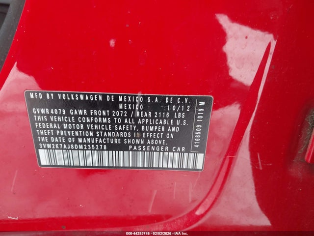 Продаж на аукціоні авто 2013 Volkswagen Jetta 2.0l S, vin: 3VW2K7AJ8DM235278, номер лоту: 44283786