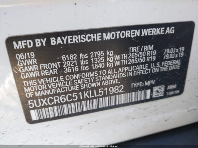 44283828 :رقم المزاد ، 5UXCR6C51KLL51982 vin ، 2019 Bmw X5 Xdrive40i مزاد بيع