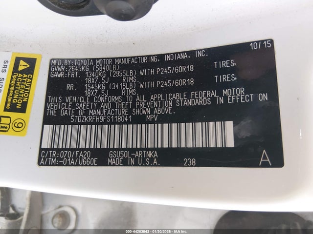 2015 TOYOTA HIGHLANDER 5TDZKRFH9FS118041 Photo 8