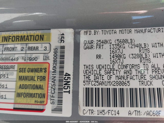 5TFCZ5AN1MX280065 Toyota Tacoma Sr5 V6