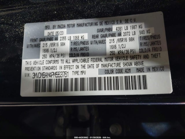 44283862 :رقم المزاد ، 3MVDMBAM4PM553761 vin ، 2023 Mazda Cx-30 2.5 S مزاد بيع