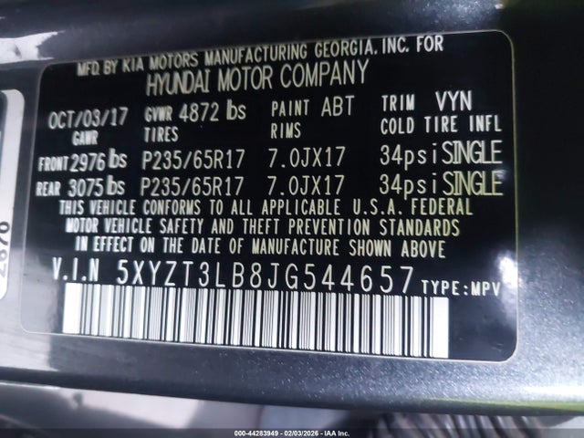 5XYZT3LB8JG544657 Hyundai Santa Fe Sport 2.4l