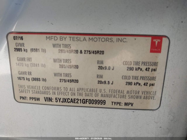 2016 TESLA MODEL X 5YJXCAE21GF009999 Photo 8