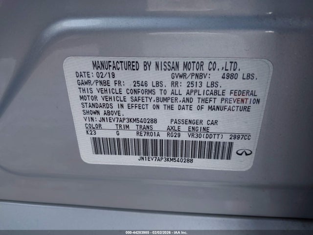 Продаж на аукціоні авто 2019 Infiniti Q50 3.0t Sport, vin: JN1EV7AP3KM540288, номер лоту: 44283985