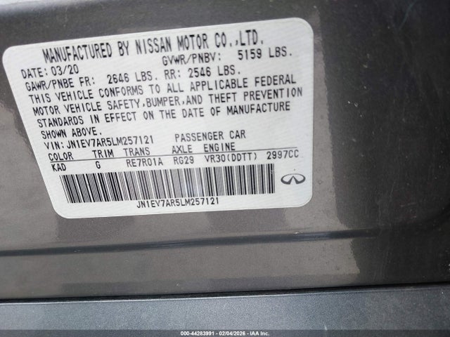 Продажа на аукционе авто 2020 Infiniti Q50 Luxe Awd, vin: JN1EV7AR5LM257121, номер лота: 44283991