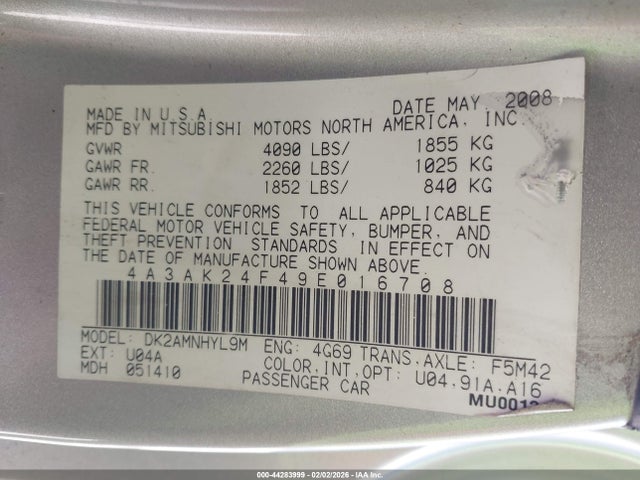 2009 MITSUBISHI ECLIPSE 4A3AK24F49E016708 Photo 8