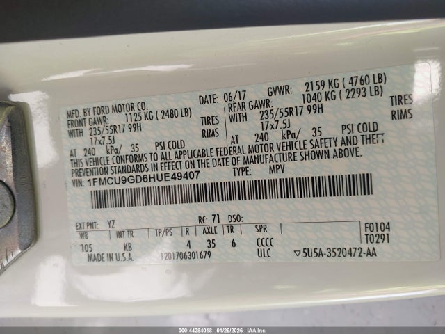 1FMCU9GD6HUE49407 Ford ESCAPE SE