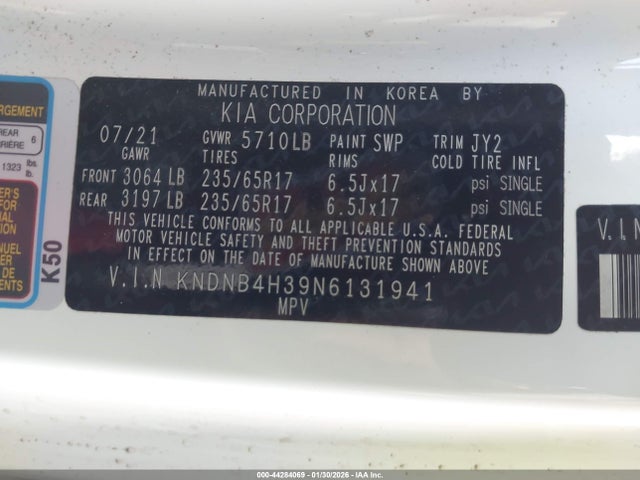 44284069 :رقم المزاد ، KNDNB4H39N6131941 vin ، 2022 Kia Carnival Mpv Lx Seat Package مزاد بيع