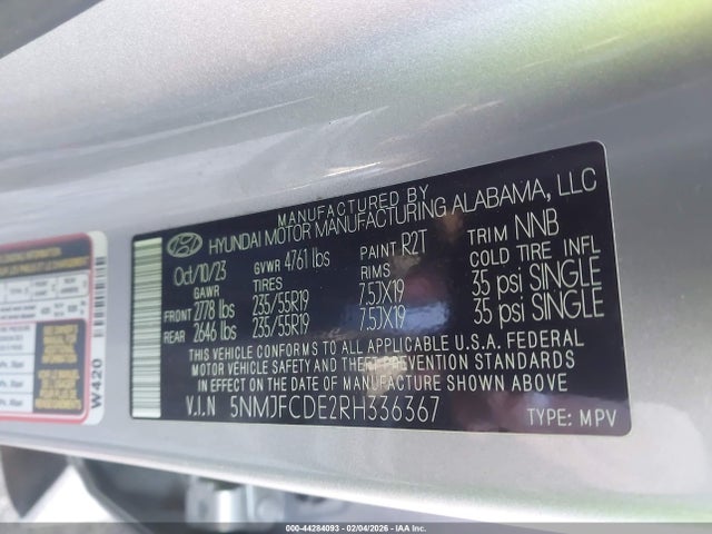 Продажа на аукционе авто 2024 Hyundai Tucson Sel, vin: 5NMJFCDE2RH336367, номер лота: 44284093