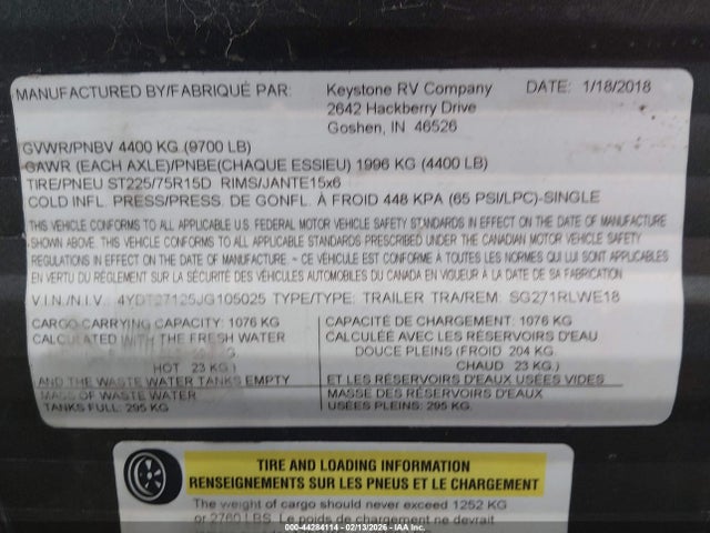 4YDT27125JG105025 Keystone Rv Other