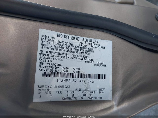 2003 FORD TAURUS 1FAHP56S23A163841 Photo 8