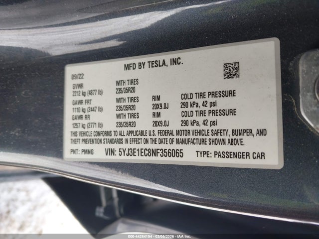 2022 TESLA MODEL 3 5YJ3E1EC8NF356065 Photo 8