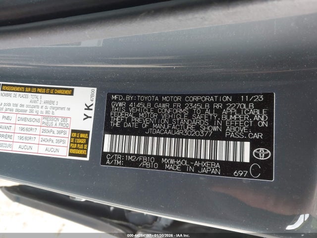 JTDACAAU4R3020377 Toyota Prius Le