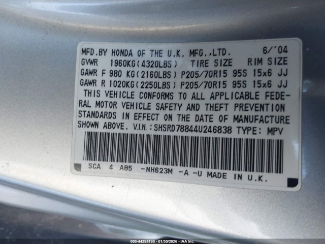 2004 HONDA CR-V SHSRD78844U246838 Photo 8