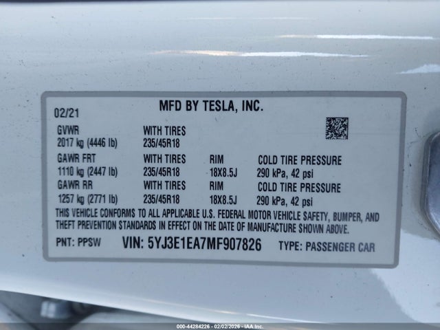 2021 TESLA MODEL 3 5YJ3E1EA7MF907826 Photo 8